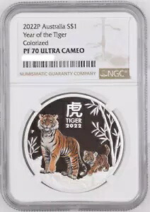 2022 オーストラリア旧暦の虎年 1 オンス シルバー カラー コイン NGC PF 70 UCAM