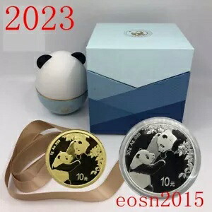 2023 中国パンダ記念銀貨+金貨 Ag30g+Au1g タンブラー箱付き