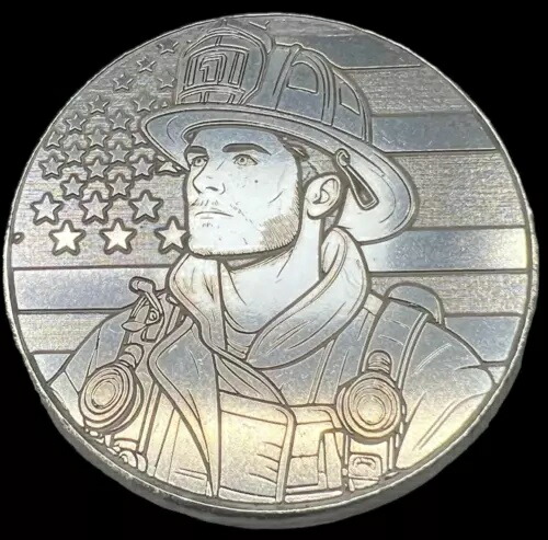 ファイヤーマン - 310 グラム、999 ファインシルバー、アーティスト プルーフ 1/1、美しい彫刻画像