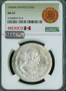 1964 Mo メキシコ シルバー モレロス ペソ NGC MS67 PQ 2ND 最高級グレード MAC スポットレス *｜WORLD RESOURCE【KING店】