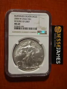 2008 W バーニッシュシルバー イーグル NGC MS69 2007 ダイ バラエティ ブラウン ラベルのリバース 197,450円