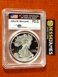1999 P プルーフ シルバー イーグル PCGS PR70 DCAM ジョン メルカンティ 直筆サイン入りフラッグ ラベル