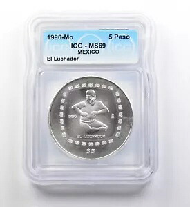 1996 Mo メキシコ 5 ペソ シルバー エル ルチャドール MS69 ICG *8218｜WORLD RESOURCE【KING店】