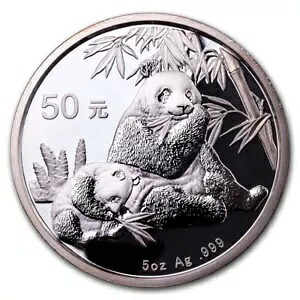 2007 中国 5 オンス シルバー パンダ プルーフ (箱と COA 付き)