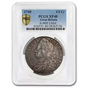 1745-LIMA イギリス シルバー ハーフクラウン ジョージ II XF-40 PCGS
