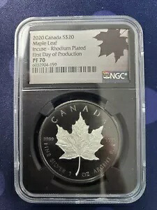 2020 $20 カナダ シルバー メープル インキューズ ロジウム - NGC PF70 FDOP (CoA 付き)