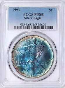 1993 アメリカン シルバー イーグル | PCGS MS68 |ブルーベリートーン |ベターデイトイーグル