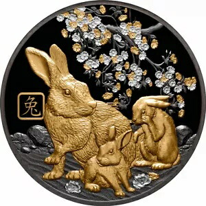 2023 年ウサギ $10 5 オンス シルバー 金メッキ ブラック プルーフ ソロモン諸島?ミンテージ 888｜WORLD RESOURCE【KING店】