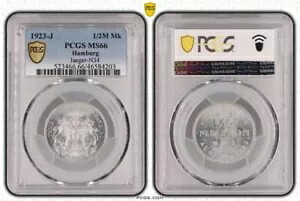 ドイツ ワイマール ハンザ都市 ハンブルク 1/2 マーク 1923 J Notgeld コイン PCGS MS66｜WORLD RESOURCE【KING店】 101,750円