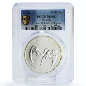 ザンビア 5000 クワチャ アフリカ野生動物ゾウ動物相 MS68 PCGS 銀貨 2002｜WORLD RESOURCE【KING店】