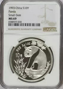1993 シルバーパンダ 1オンス10元スモールデイトNGC MS69。送料無料。｜WORLD RESOURCE【KING店】