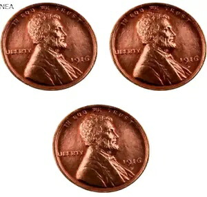 1916+1916-D+1916-S リンカーンウィートペニーセントロット～ジェムBU(赤)～ 3コインセット