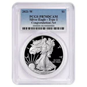 2021-W プルーフ $1 タイプ 1 アメリカン シルバー イーグル おめでとうセット PCGS PR70DCA...｜WORLD RESOURCE【KING店】