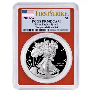2021-W プルーフ $1 タイプ 1 アメリカン シルバー イーグル おめでとうセット PCGS PR70DCA...｜WORLD RESOURCE【KING店】
