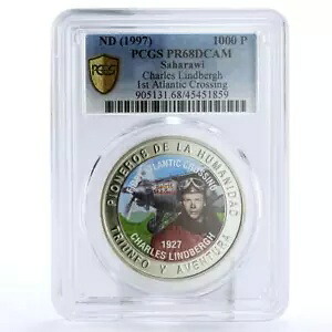 サハラウィ 1000 ペセタ 第 1 回アトランティック クロッシング リンドバーグ PR68 PCGS CuNi コイン 1997｜WORLD RESOURCE【KING店】