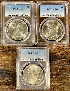 1922 1923 1924 P PCGS MS63 ピース ダラー コイン美しい 90% 銀!お得なセット??|WORLD RESOURCE【KING店】