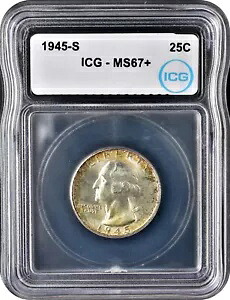 1945-S ワシントン シルバー クォーター 25C ジェム 未流通 ICG MS67+ プリティ トーニング｜WORLD RESOURCE【KING店】