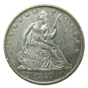 1877 年 シーテッド リバティ ハーフダラー 高級 90% 銀貨