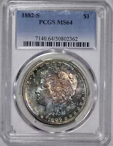 1882-S モーガン シルバー 1 ドル PCGS MS 64 素晴らしいエレクトリック ブルーの表面調色|WORLD RESOURCE【KING店】