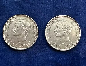 サラワク ラジャ C.V. ブルック 1906 年、1910 年 20 セント銀貨、流通 XF+|WORLD RESOURCE【KING店】
