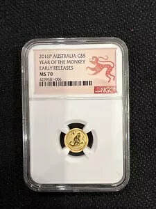 2016 1/20 オンス ゴールド ルナー シリーズ II $5 モンキー NGC MS70 ルナー ラベル|WORLD RESOURCE【KING店】