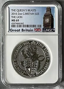 2016年 「クィーンズ ビースト・イングランドのライオン」純銀 2オンス 銀貨 2016 英国シルバー クイーンズ ビースト 2 オンス ライオン オブ
