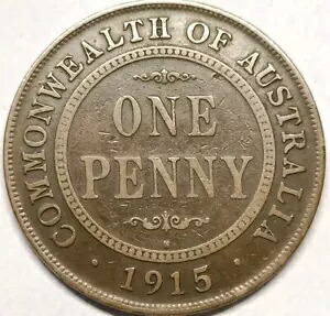 1915 H オーストラリア 1 ペニー コイン ?? King Georgivs V Heaton Mint Circulated BR
