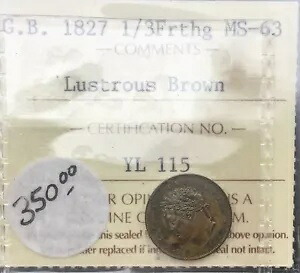イギリス 1827 1/3 ファージング ICCS MS63 光沢のあるブラウン ウェルストラック コイン｜WORLD RESOURCE【KING店】 146,850円