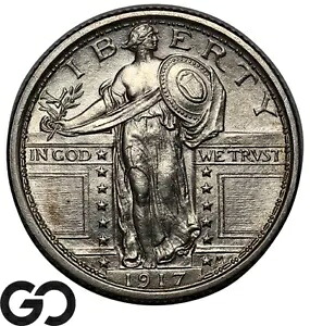 1917 スタンディング リバティ クォーター、タイプ 1、強力なフルヘッド、極上の宝石 BU++ FH｜WORLD RESOURCE【KING店】