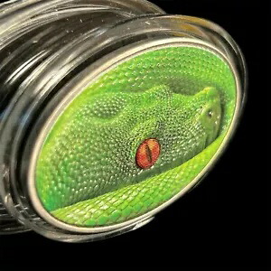 ニウエ 1 オンス グリーン ツリー パイソン ヘビ 動物の皮 $2 目 シルバー コイン 2016 爬虫類