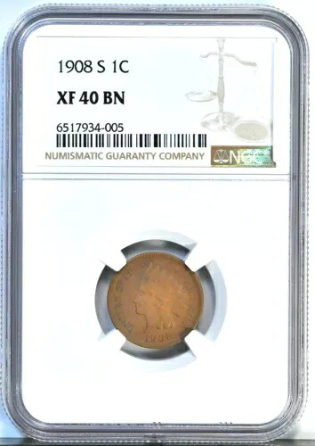 1908-S 1C インディアン ヘッド セント NGC グレード XF 40 BN コイン 2232|WORLD RESOURCE【KING店】