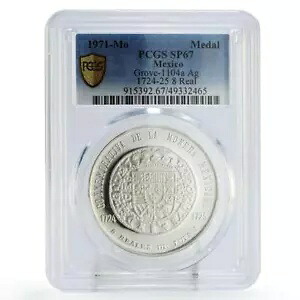 メキシコ貨幣協会 ルイス 1 世 8 レアレス SP67 PCGS シルバー トークン メダル コイン 1971｜WORLD RESOURCE【KING店】