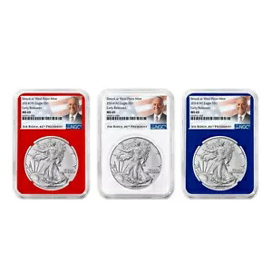 2024 (W) $1 アメリカン シルバー イーグル 3 本セット NGC MS69 ER バイデン ラベル レッド ホワイト ブルー