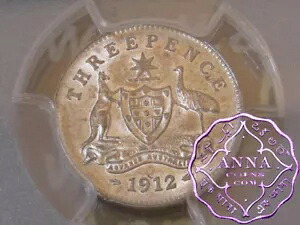 オーストラリア 1912 年 3 ペンス PCGS AU55｜WORLD RESOURCE【KING店】