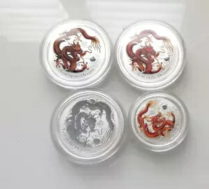 2012 年 3 月 $1 Lunar Year of The Dragon 1 オンス シルバー カラー プルーフ コイン + 50c 1/2 オンス｜WORLD RESOURCE【KING店】