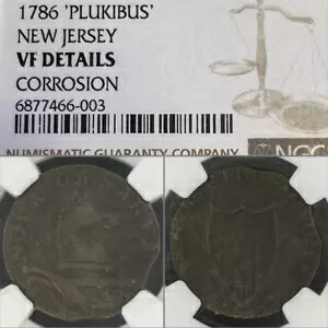 1786 ニュージャージー コロニアル コッパー 'PLUKIBUS' NGC VF *Ex.シドニー・マーティン* 124,300円