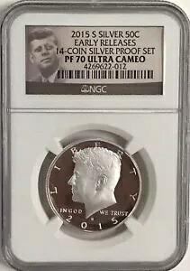 2015-S シルバー E.R. 14 コイン PR セット ケネディ 50C PF70 ウルトラ カメオ NGC