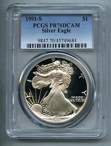 1991 S アメリカン シルバー イーグル ドル PCGS PR 70 DCAM プルーフ ディープ カメオ|WORLD RESOURCE【KING店】