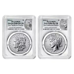 2024-S リバース プルーフ $1 モーガンとピース シルバー ダラー 2 個セット PCGS PR70 モルガン...｜WORLD RESOURCE【KING店】