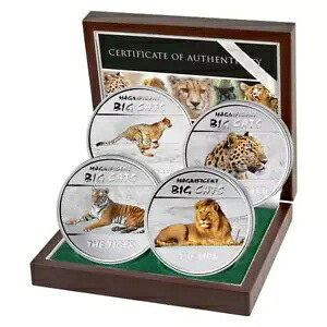 シルバー コイン ビッグ キャッツ セット 2011 - コンゴ - 4 値 - 木製ケース入り - 80 gr PP-｜WORLD RESOURCE【KING店】 135,300円