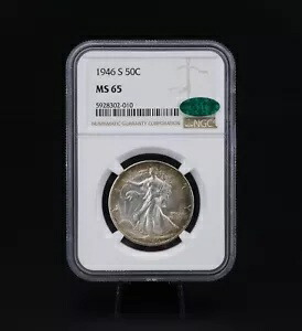 1946-S リバティ ウォーキング ハーフダラー銀貨 NGC CAC サンフランシスコ MS65 CN495