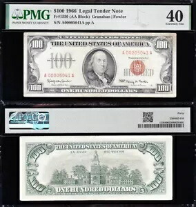 素晴らしいハイグレード「下位 4 桁 S/N」 1966 ドル 100 レッドシール US Note PMG 40! 00005041｜WORLD RESOURCE【KING店】