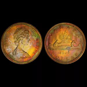 SP67 1972 カナダ ヴォヤジャー シルバー ダラー、PCGS Trueview - ディープ レインボー トーン｜WORLD RESOURCE【KING店】