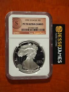 1992 S プルーフ シルバー イーグル NGC PF70 ウルトラ カメオ サンフランシスコ シール ラベル|WORLD RESOURCE【KING店】