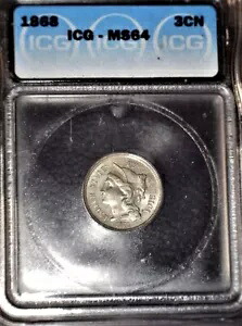 1868 ニッケル スリー セント、ICG MS64、発行なし|WORLD RESOURCE【KING店】