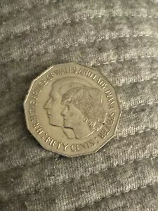 希少なチャールズ皇太子とダイアナ・スペンサー夫人-50 セント硬貨-オーストラリア-1981