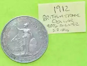 1912 B イギリス 中国香港貿易 1 ドル 90% 銀貨 27.01 グラム|WORLD RESOURCE【KING店】