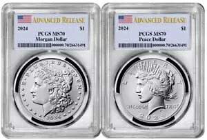 2024 モーガン & ピース シルバー ダラー セット 2 コイン PCGS MS70 先行リリース｜WORLD RESOURCE【KING店】