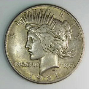 1921 ピースダラー 90% シルバー 米国 $1 ハイレリーフ コイン キー日付 AU d224
