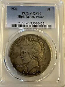 1921-P PCGS XF40 ハイレリーフ シルバー ピース ダラー 1 米国ドル コイン アイテム